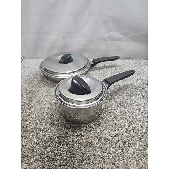 Vintage Flint Ware By Ekco 1 Qt Stainless Steel Sauce Pan With Lid And Skillet - Picture 1 of 16